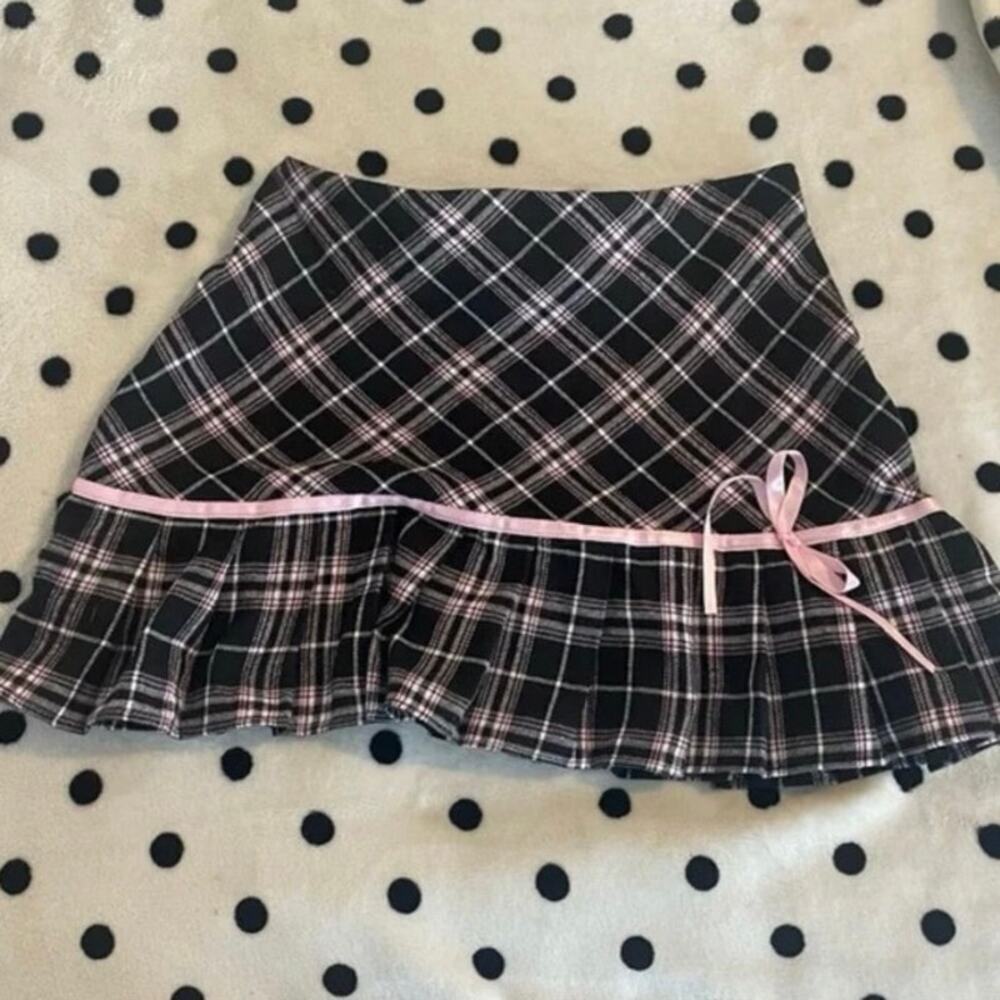 Coquette plaid pink and black mini pleaded skirt sz small